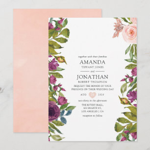Purple and Blush Floral Wedding Invitation