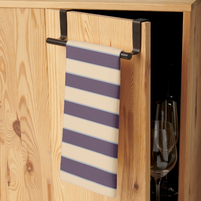 Purple and blush pink line stripes pattern kitchen towel (Thirds Fold)