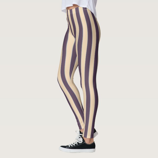 Purple and blush pink line stripes pattern leggings (Left)