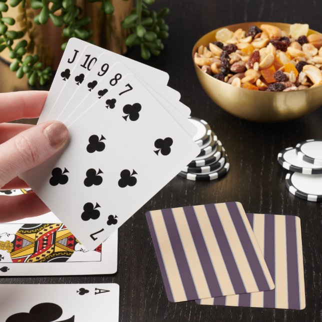 Purple and blush pink line stripes pattern playing cards (In Situ)