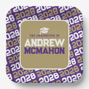 Purple and Bronze Gold Personalized Graduation Paper Plate