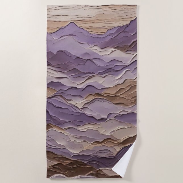 Purple and Brown Mystic Mountain Beach Towel (Front)