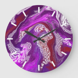 Purple and Burgundy Abstract Art Large Clock