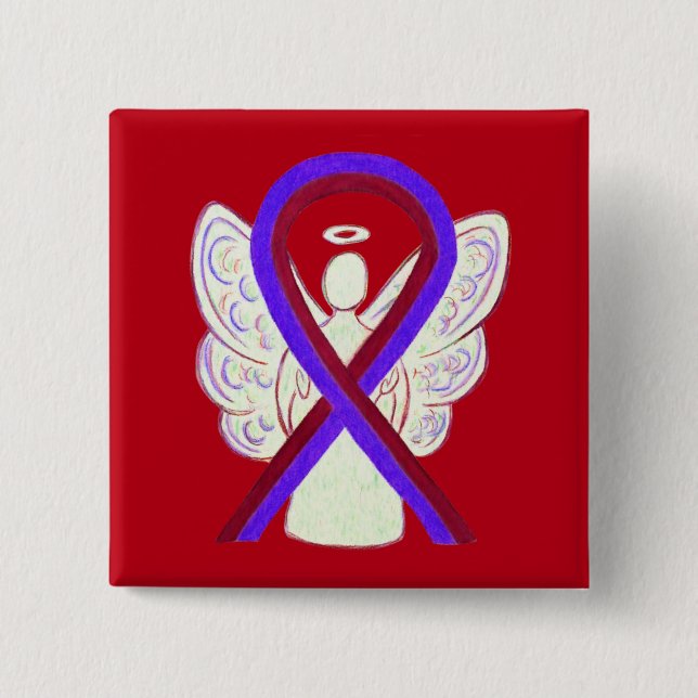 Purple and Burgundy Awareness Ribbon Angel Button (Front)