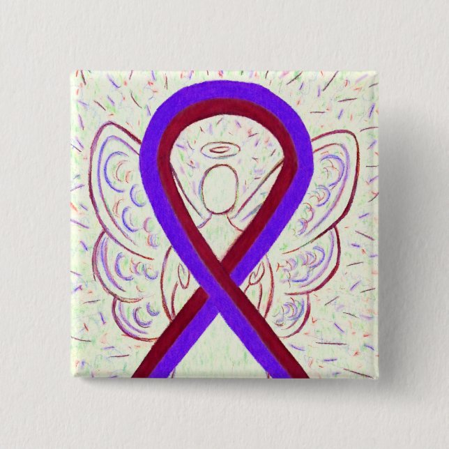 Purple and Burgundy Awareness Ribbon Angel Button (Front)