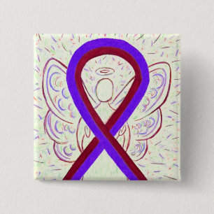 Purple and Burgundy Awareness Ribbon Angel Button