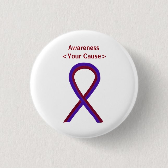 Purple and Burgundy Awareness Ribbon Custom Button (Front)