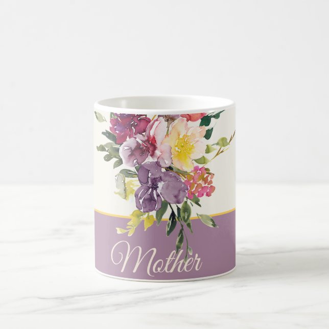 Purple and burgundy watercolor floral customizable coffee mug (Center)