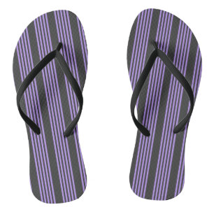Purple and charcoal five stripe pattern flip flops