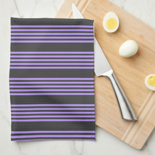 Purple and charcoal five stripe pattern kitchen towel