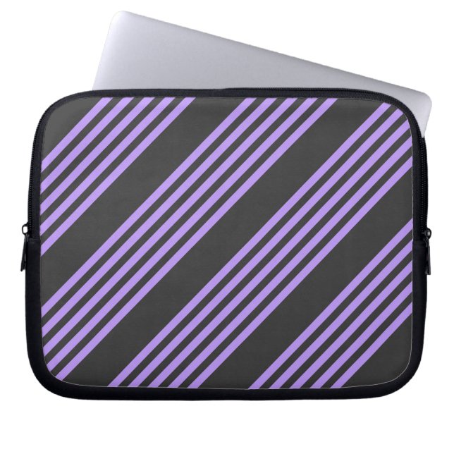 Purple and charcoal five stripe pattern laptop sleeve (Front)