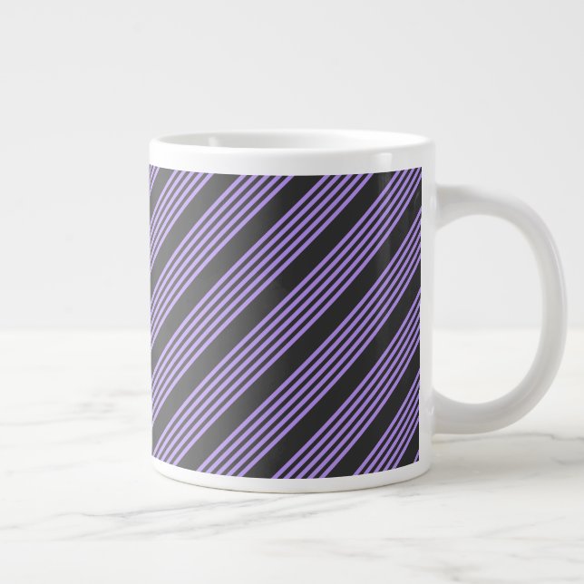 Purple and charcoal five stripe pattern large coffee mug (Right)