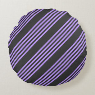 Purple and charcoal five stripe pattern round pillow