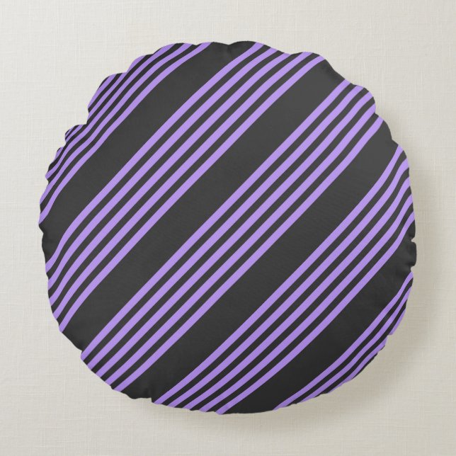 Purple and charcoal five stripe pattern round pillow (Front)