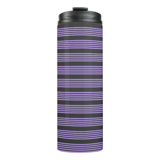 Purple and charcoal five stripe pattern thermal tumbler (Front)