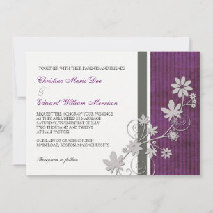 Purple and Charcoal Flower Wedding Invitation