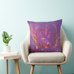 Purple and Colourful Floral Print Throw Pillow