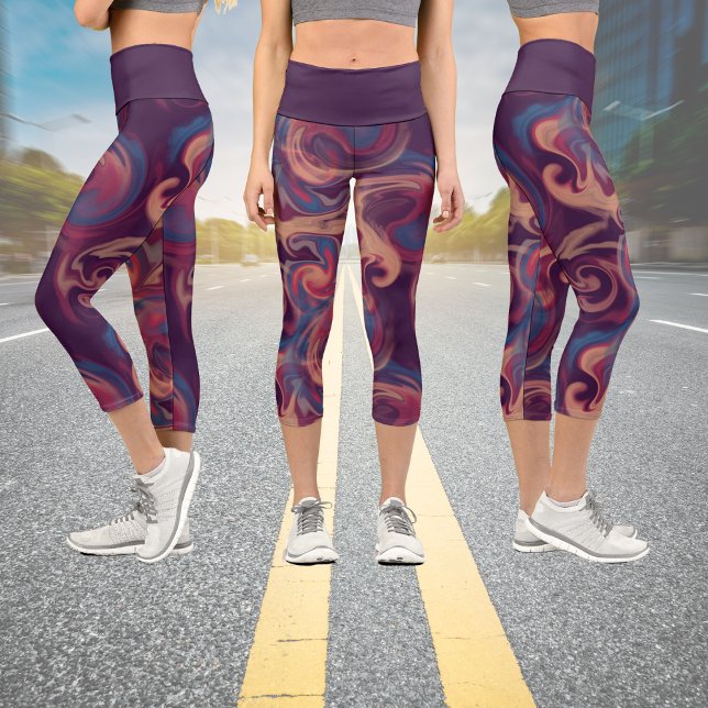 Purple and Colourful Swirling Watercolor Capri Leggings (Creator Uploaded)