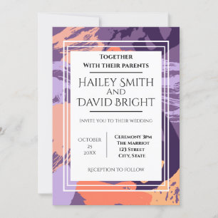 Purple and Coral Abstract Modern Wedding Invitation