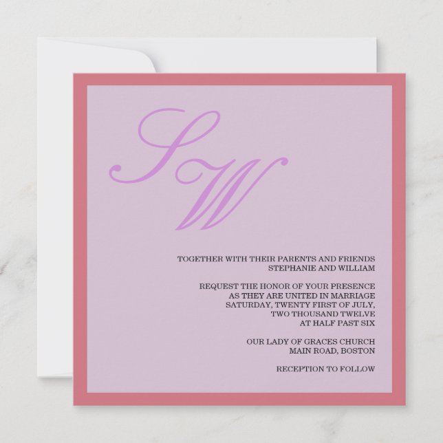 Purple and Coral Wedding Invitation (Front)