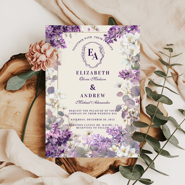Purple and Cream Elegant Garden Wedding Theme Invitation (Creator Uploaded)