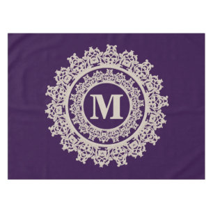Purple and Cream Elegant Monogram Tablecloth