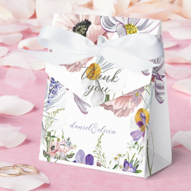 Purple and Cream Floral Bordered Wedding Favor Box (Wedding)