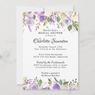 Purple and Cream Floral Bridal Shower Invitation