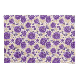 Purple and Cream Floral Pattern Pillowcase