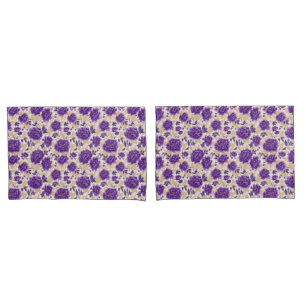 Purple and Cream Floral Pattern Pillowcases