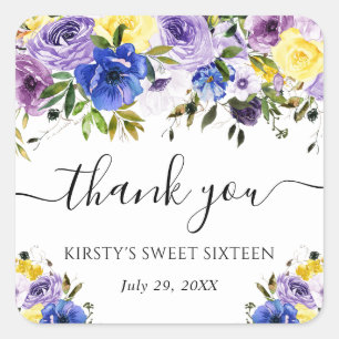 Purple and Cream Summer Flower Sweet 16 Square Sticker