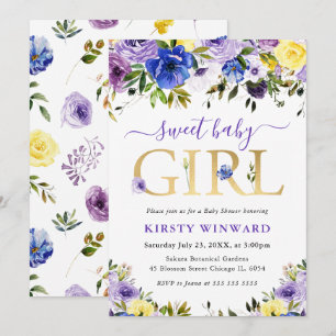 Purple and Cream Summer Flowers Baby Shower Invitation