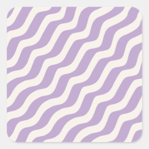 Purple And Cream Wavy Lines Psychedelic Stripes Square Sticker