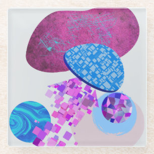 Purple And Cyan Modern Shapes Glass Coaster