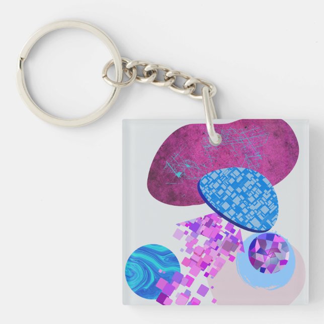 Purple And Cyan Modern Shapes Keychain (Front)
