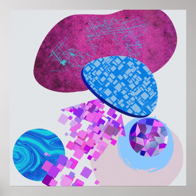 Purple And Cyan Modern Shapes Poster (Front)