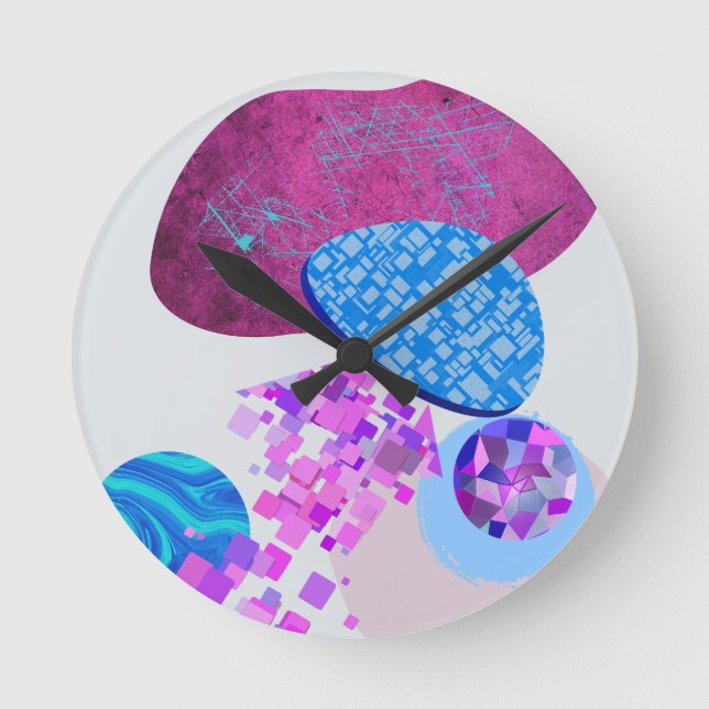 Purple And Cyan Modern Shapes Round Clock (Front)