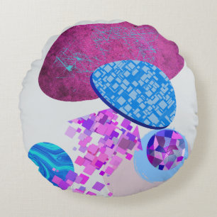 Purple And Cyan Modern Shapes Round Pillow
