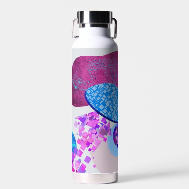 Purple And Cyan Modern Shapes Water Bottle (Front)