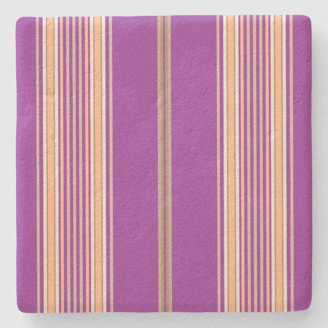 Purple and Ecru, Stripes Square Coaster (Front)