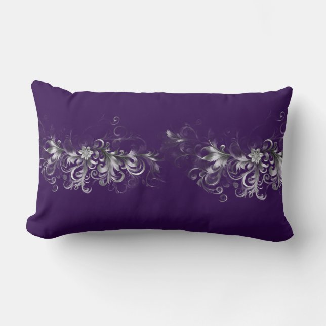 Purple and Elegant Silver Lumbar Pillow (Front)