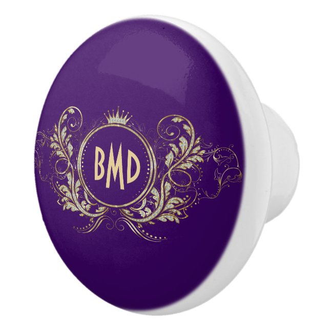 Purple And Faux Glitter Girly Floral Frame Ceramic Knob (Right)