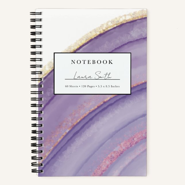 Purple And Faux Gold Agate Personalized Notebook (Front)