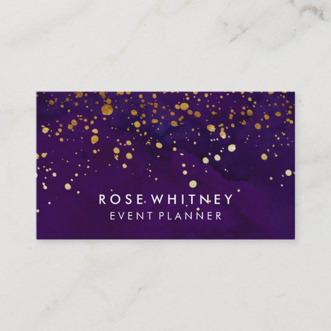 Purple and Faux Gold Glitter Business Card (Front)