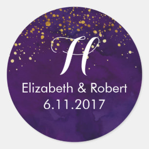Purple and Faux Gold Glitter Classic Round Sticker