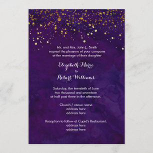 Purple and Faux Gold Glitter Invitation