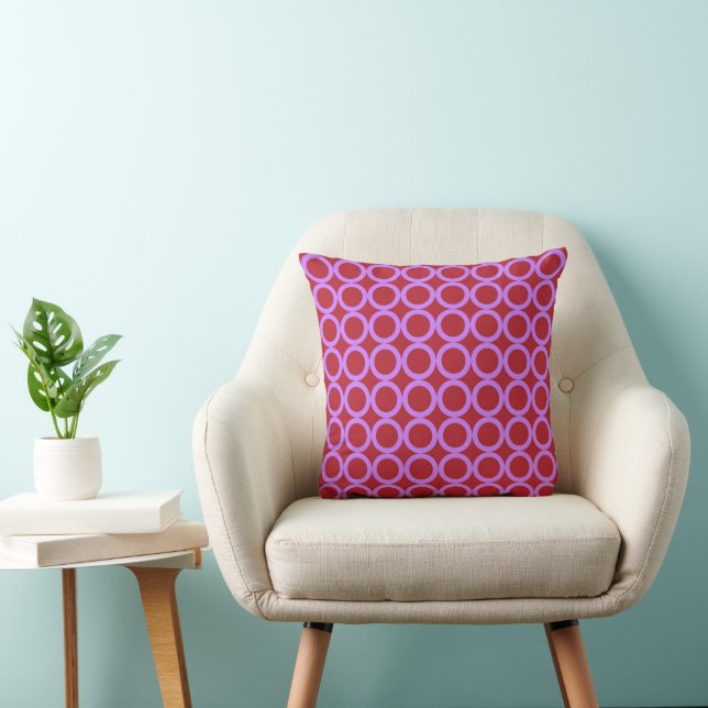 Purple and Garnet Red Circle Art Throw Pillow (Chair)