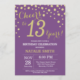 Purple and Gold 13e anniversaire Invitation diaman