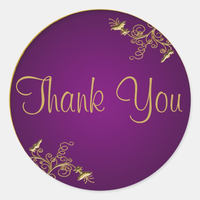 Purple and Gold 1.5" Diameter Thank You Sticker (Front)