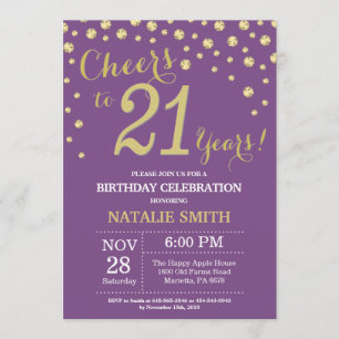 Purple and Gold 21e Anniversaire Invitation Diamon